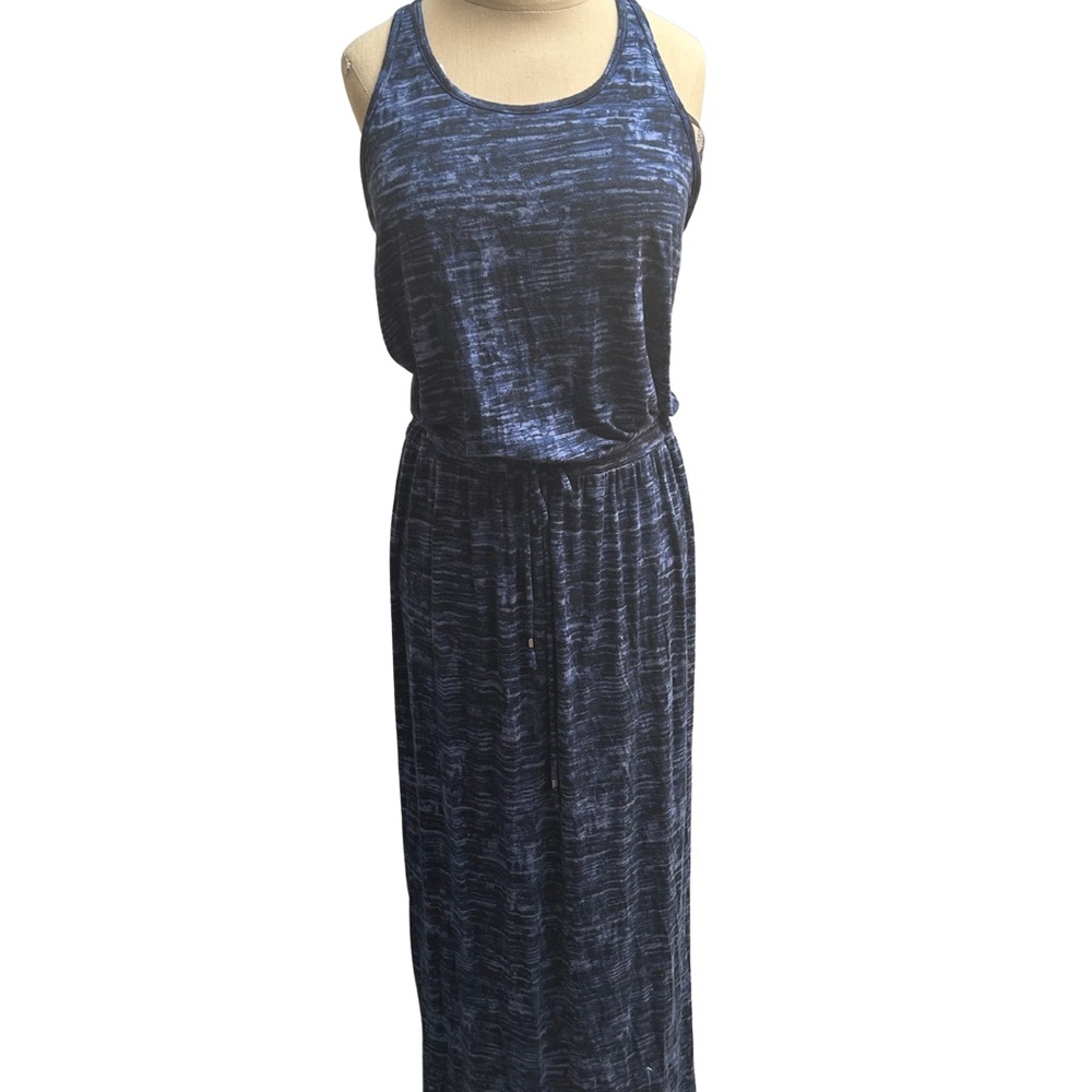 Athleta Navy and White space dye cotton Maxi Dress Women’s Medium